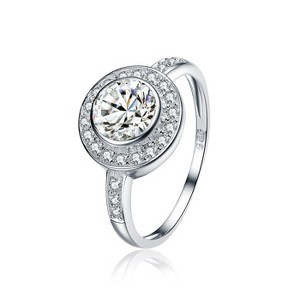 Guili Elegance Sterling Silver Ring, Clear Bezel-Set Cubic Zirconia, Timeless Style, Elegant Statement Jewelry, White/Gold, Sizes 6-8. - 1 of 4