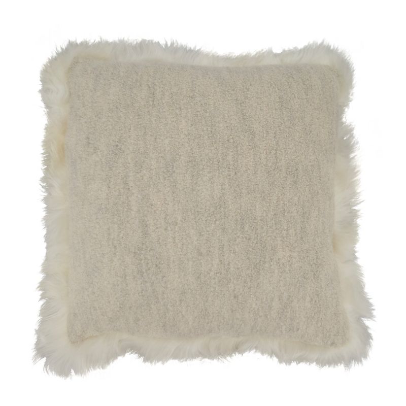 Saro Lifestyle Wildly Cozy Llama Fur Poly Filled Throw Pillow with Lamb Fur Border, 1 of 3