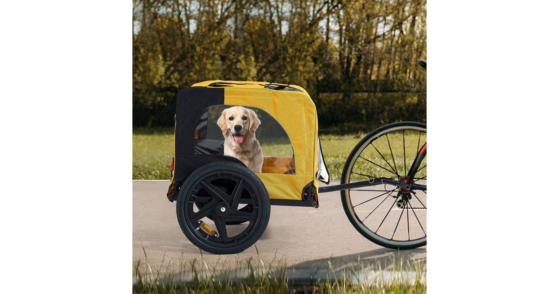 Foldable Dog Bike Trailers, Pet Bike Trailer With 16 Inch Wheels, Up To 88 Pounds Capacity, Internal Leash, Non-Slip Floor Mesh Dog Bike Trailer