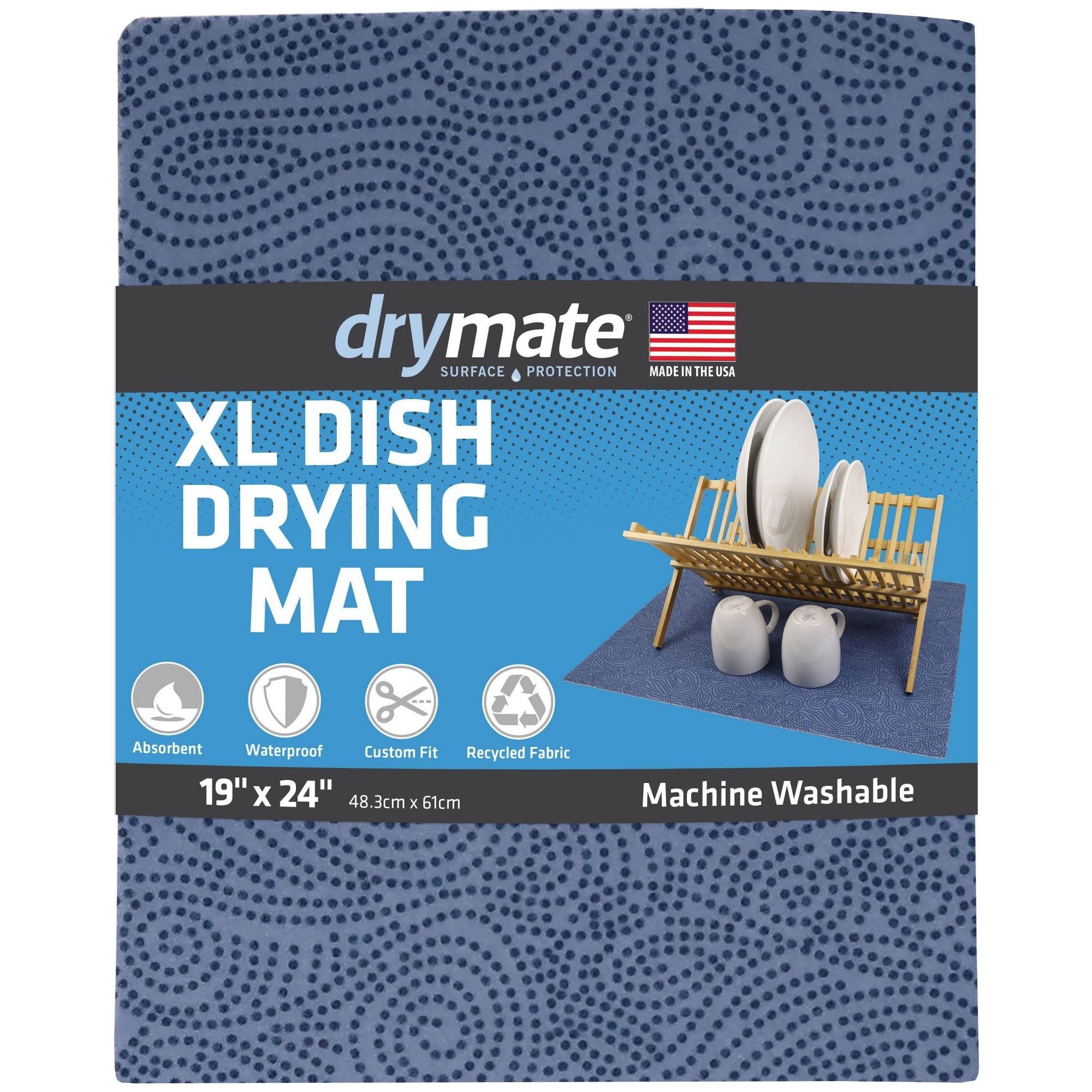 Drymate 19"x24" Dish Drying Mat - Borage Blue Stucco: Kitchen Drying Mat for Dishes, Machine Washable, Polyester