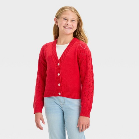 Girls\' Long Sleeve Button-down Red Jack™ Cat : Target - Cardigan Xl 