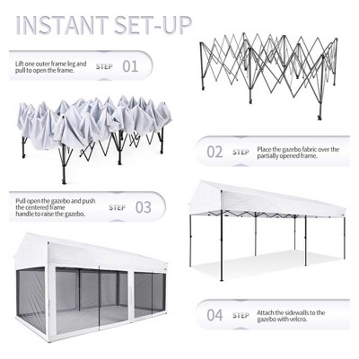 Suntime 10' x 20' White Polyester Pop-Up Canopy with Removable Sidewalls