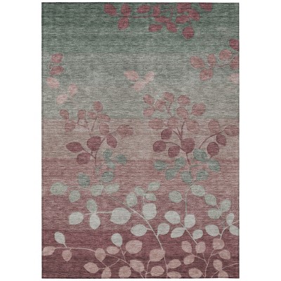 Blush And Emerald Floral Washable Indoor Outdoor Area Rug