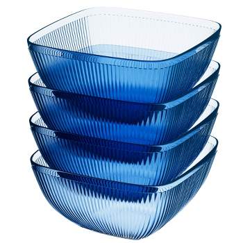 Elle Decor Ribbed Acrylic Bowls, Set of 4, 13.52 oz Serving Bowls, Sturdy, Lightweight & Easy to Clean - Ideal for Salad, Soup, and Desserts - Blue
