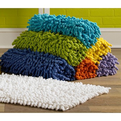 Orange Chenille Cotton Shag Bath Rug with Non-Slip Backing