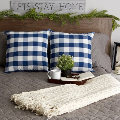 Navy and Off-White Buffalo Check Cotton Pillow Set