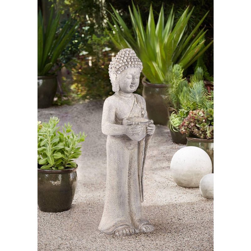 John Timberland Standing Buddha Statue Sculpture Zen Garden Decor Indoor Outdoor Front Porch Patio Yard Outside Home Balcony Gray Faux Stone 32" Tall, 2 of 9