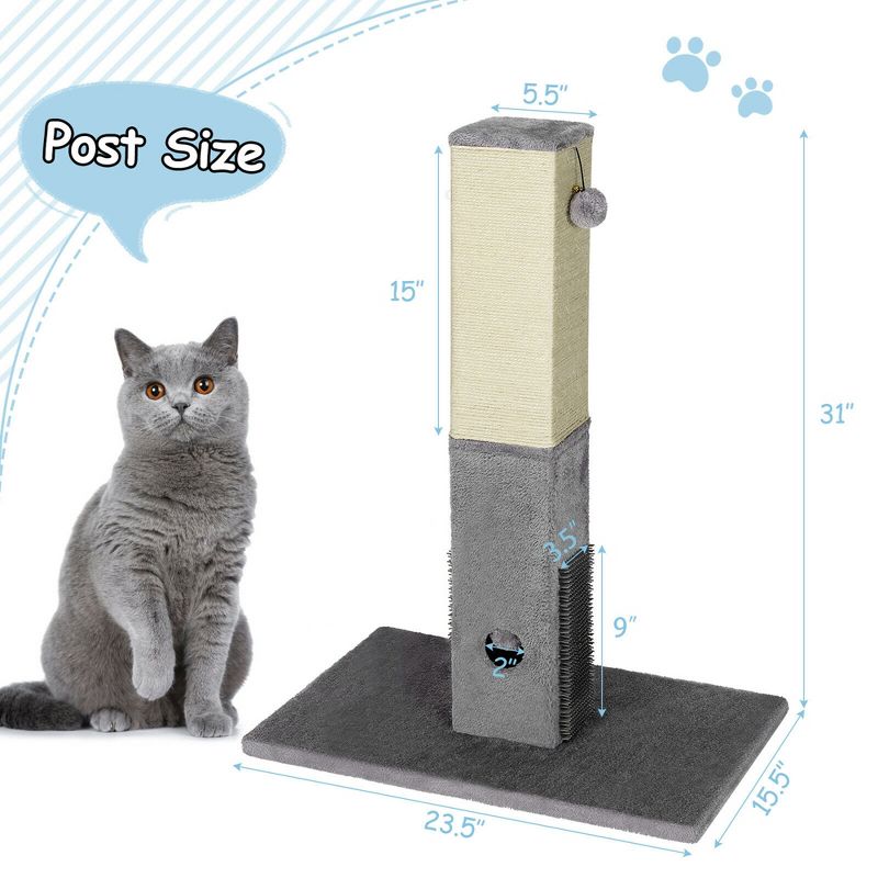 Costway 31'' Tall Cat Scratching Post Claw Scratcher w/ Sisal Rope & 2 plush Ball, 3 of 11