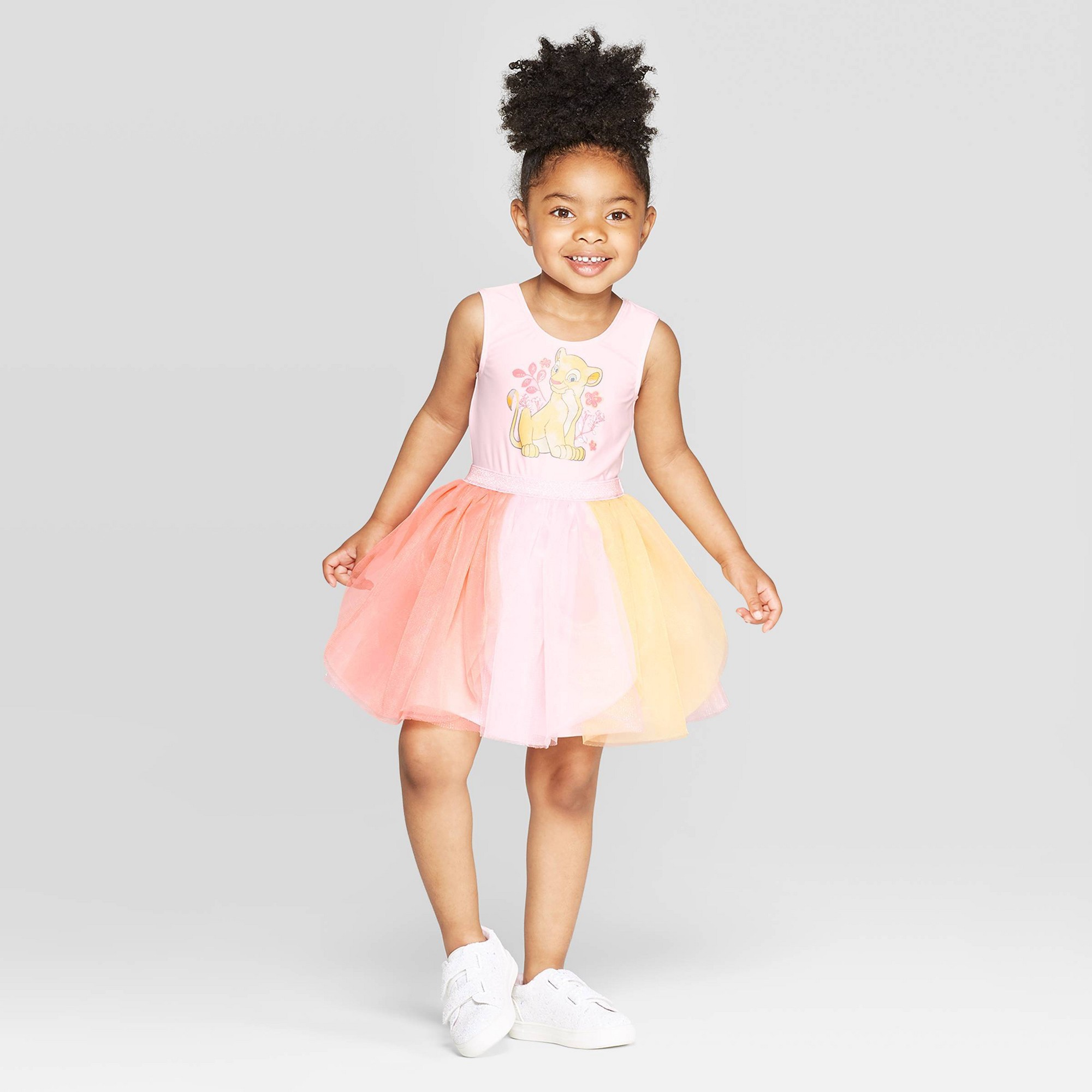 Toddler Girls Yellow Tulle Dress -  4T / Pink (on Model)