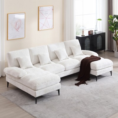 113''W Elegant U-Shaped Chenille Upholstered Sectional Sofa, 4-Seat Large Couch with 2 Chaises -Morden Fort