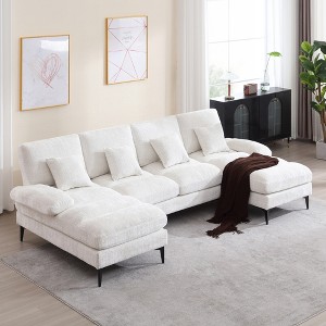 113''W Elegant U-Shaped Chenille Upholstered Sectional Sofa, 4-Seat Large Couch with 2 Chaises -Morden Fort - 1 of 4