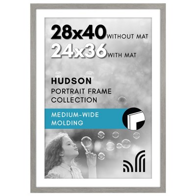 Americanflat 28x40 Picture Frame with Polished Plexiglass, Use as 24x36 Frame with Mat or 28x40 Frame Without Mat, Hudson Collection, Grey Wood