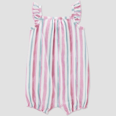 Image of Baby Girls' Striped Romper - Just One You® made by carter's Purple 18M