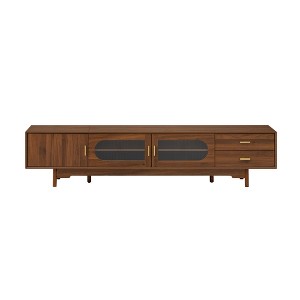 Gulches Walnut TV Stand Entertainment Center Fits TVs up to 85 in with Fluted Glass Doors 2 Drawers Cable Management Solid Wood Legs - 1 of 4