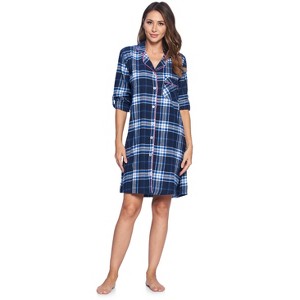 Ashford & Brooks Women's Flannel Plaid Sleep Shirt Button Down Nightgown - 1 of 4