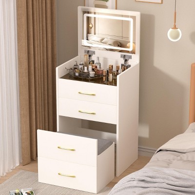 INFURNIC Vanity Tables 3 in 1 Compact Vanity Desk with Mirror and Storage for Bedrooms, White, 19.69"*15.75"*50.39"