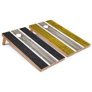 Skip's Garage Dark Grey and Yellow Striped Cornhole Board Set, Includes 2 Boards, 8 Bags & Optional Accessories - 1 of 4