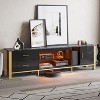 Bestier Modern 80''LED TV Stand for TVs up to 90‘’with Adjustable Tempered Glass Shelf, Entertainment Center with Storage Cabinet with Door & Drawers - 2 of 4