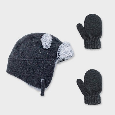 Baby Boys' Trapper and Basic Mittens Set - Cat & Jack™ Black 12-24M