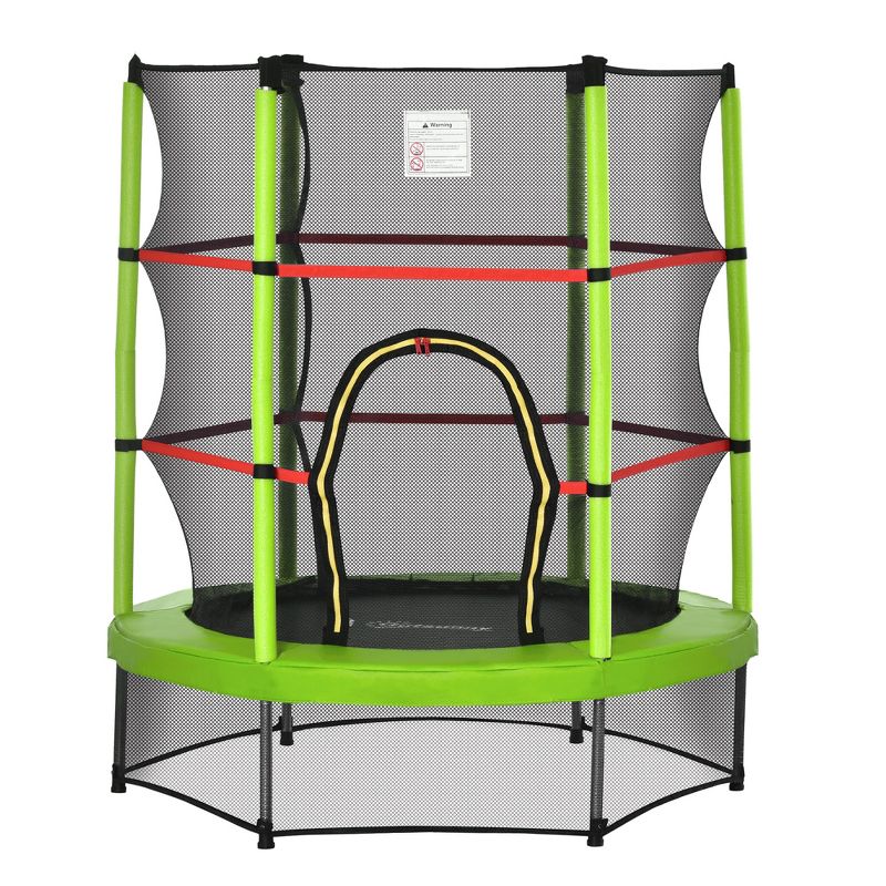 Outsunny Φ5FT Kids Trampoline with Enclosure Net Steel Frame Indoor Outdoor Round Bouncer Rebounder Age 3 to 6 Years Old, 1 of 11