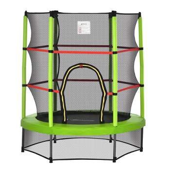 Outsunny Φ5FT Kids Trampoline with Enclosure Net Steel Frame Indoor Outdoor Round Bouncer Rebounder Age 3 to 6 Years Old