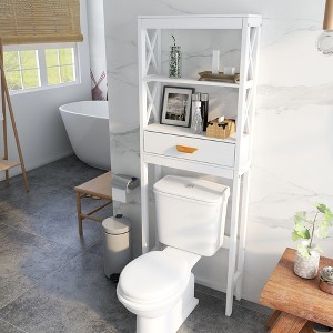 Gulches Over-the-Toilet Storage Cabinet White 1 Drawer 2 Shelves Space Saver E1 MDF Anti-Toppling Bathroom Rack - 1 of 4