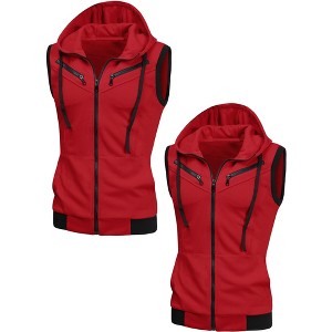 Lars Amadeus Men's Casual Zip up Drawstring Hoodie Sleeveless Vest 2 Packs - 1 of 4