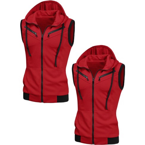 Red hoodie sleeveless online