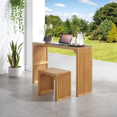 Anybear Natural Pine Dining Bench and Table Set with Small Tempered Glass Top Indoor Furniture Set