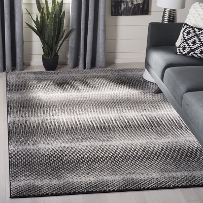 Lurex Abstract Black and Ivory Synthetic 4' x 6' Area Rug