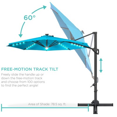 Sky Blue 10ft Steel and Aluminum Market Patio Umbrella with LED Lights