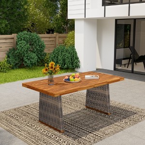 Christopher Knight Home Tori Outdoor Acacia Wood Dining Table with Handwoven Rattan Legs - 1 of 4