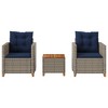 vidaXL 3 Piece Bistro Set with Cushions Gray Poly Rattan Acacia Wood - 3 of 4