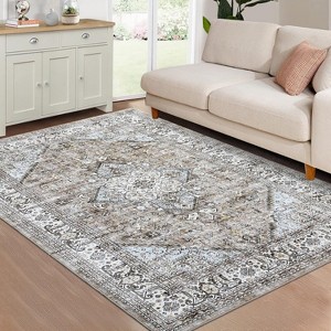 Washable Soft Vintage Hallway Runner Rug, Non-Slip, Stain-Resistant, Low-Pile Carpet for Bedroom, Kitchen, Living Room - 1 of 4