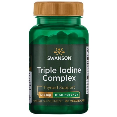 Swanson Triple Iodine Complex - Natural Supplement for Vital Thyroid Support - Promotes Metabolic Function, Increased Red Blood Cell Production, and Heart Health - (60 Veggie Capsules, 12.5mg Each)