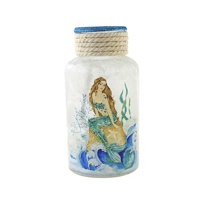 Stony Creek 6.25" Sitting Mermaid Pre-Lit  Jar Electric Ocean Sea Shells  -  Novelty Sculpture Lights