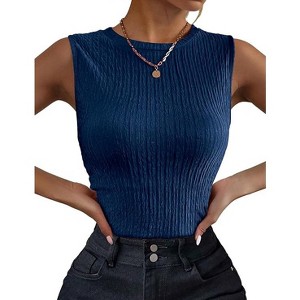 Zeagoo Women's High Neck Tank Top Summer Casual Ribbed Knit Slim Fitted Basic Textured Sleeveless Shirts - 1 of 4