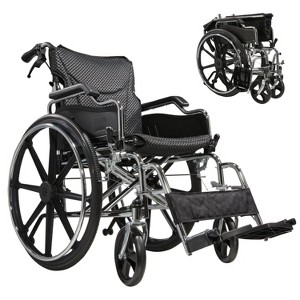 ORRD Folding Transport Wheelchair with Hand Brakes, 20" Seat 350lb Capacity, 24" Quick Release Wheels,Dark Gray - 1 of 4