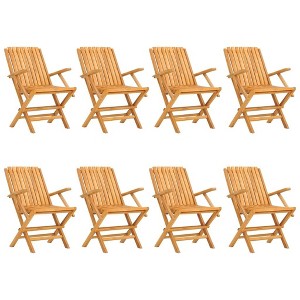 vidaXL Folding Patio Chairs Set of 8 - Solid Teak Wood - Scandinavian Style - Brown Outdoor Seats - Ideal for Garden, Deck - 1 of 4