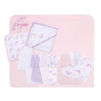 The Peanutshell Pink Unicorn Rainbow 3pk Hooded Baby Bath Towel and 20pk Washcloth Set for Girls , 23-Pieces