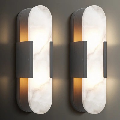 Dimmable LED solid brass Wall Mounted Sconce with Alabaster Shade (Set of 2)