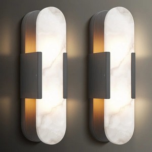 Dimmable LED solid brass Wall Mounted Sconce with Alabaster Shade (Set of 2) - 1 of 4