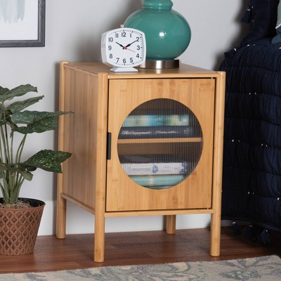 Naresh Natural Bamboo Wood Round End Table with Storage