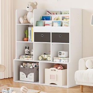 GustoWave  4-Tier Kids Bookshelf Wood Toy Storage Organizer Kids Book Shelf with 10 Cubbies and 2 Drawer Kids Bookcase Kids Storage Cabinet - 1 of 4