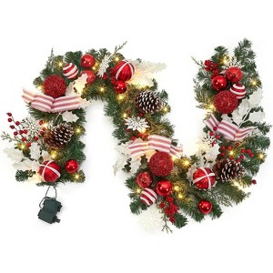 GAOMON Garland Christmas Decorations - 6 Ft Lighted Garland with 20 Waterproof LED Lights for Mantle, Stairs, Railing - 1 of 4