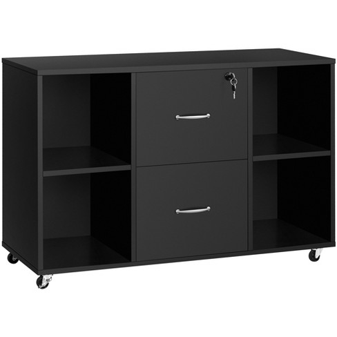 Vertical File Cabinet, Printer Stand with 2 Drawers & Storage ShelvesBlack