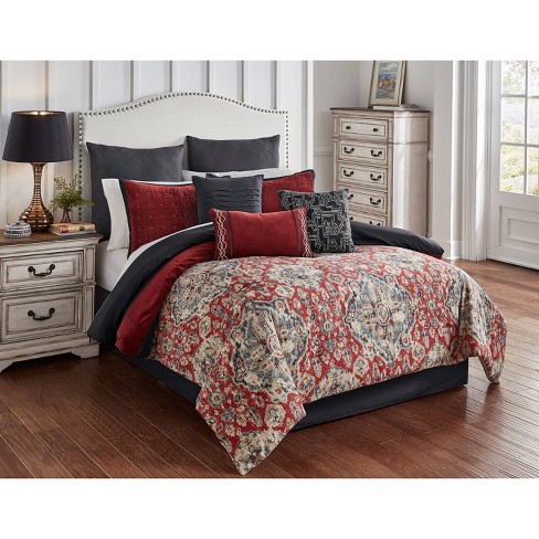 Riverbrook Home Queen Sadler 9pc Comforter Sham Set Red Gray