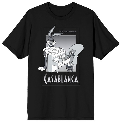 Wb : Neck Sleeve Men\'s Short Looney Scene 100: Crew Target Tunes Mashups Casablanca Black T-shirt Piano