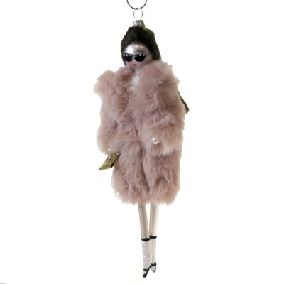 Italian Ornaments 7.0" Lucy In Faux Rose Fur Ornament Italian Diva Lady  -  Tree Ornaments