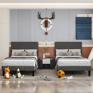 VECELO Upholstered Bed with Adjustable Headboard, Bed Frame - 1 of 4